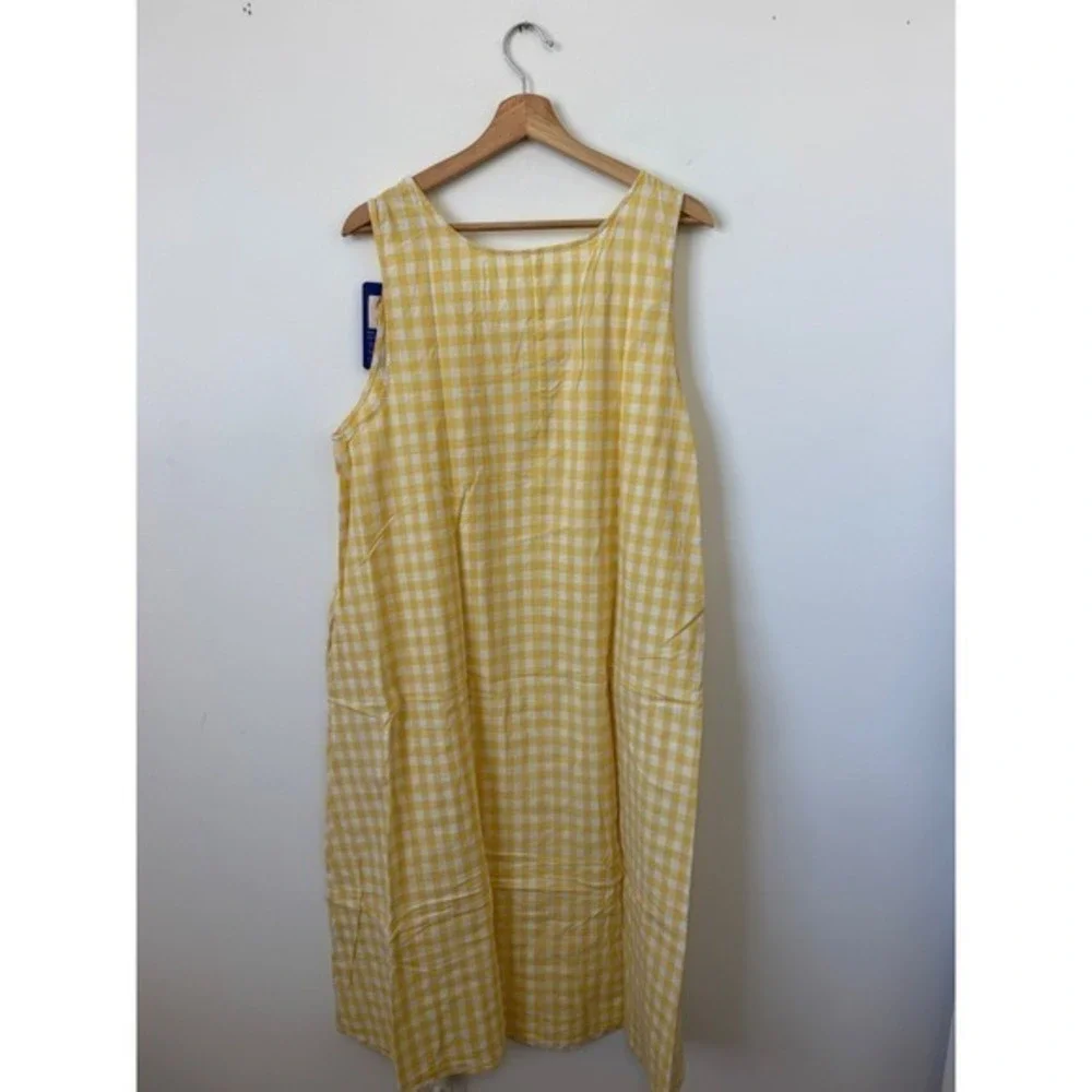 chouyatou Women's Plaid Maxi Tank Dress with Pockets Yellow Plaid Size XL – NWT - Picture 5 of 5